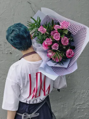Dozen Purple/Lavender Rose Bouquet,realistic flower bouquet 