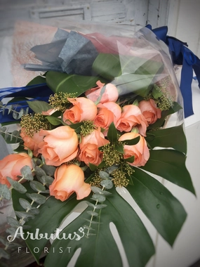 Dozen Peach Rose Bouquet,mother's day bouquet