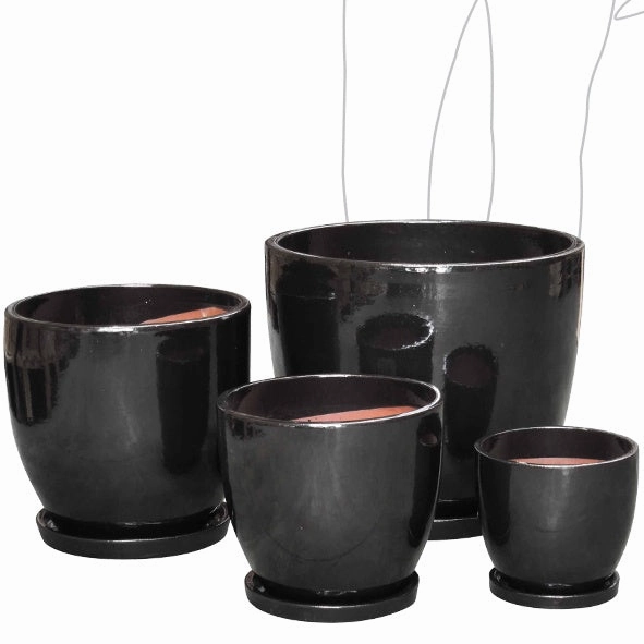 Egg Pot & Saucer - Black,terracotta plant pot