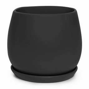 Egg Pot with Saucer Black,terracotta plant pot