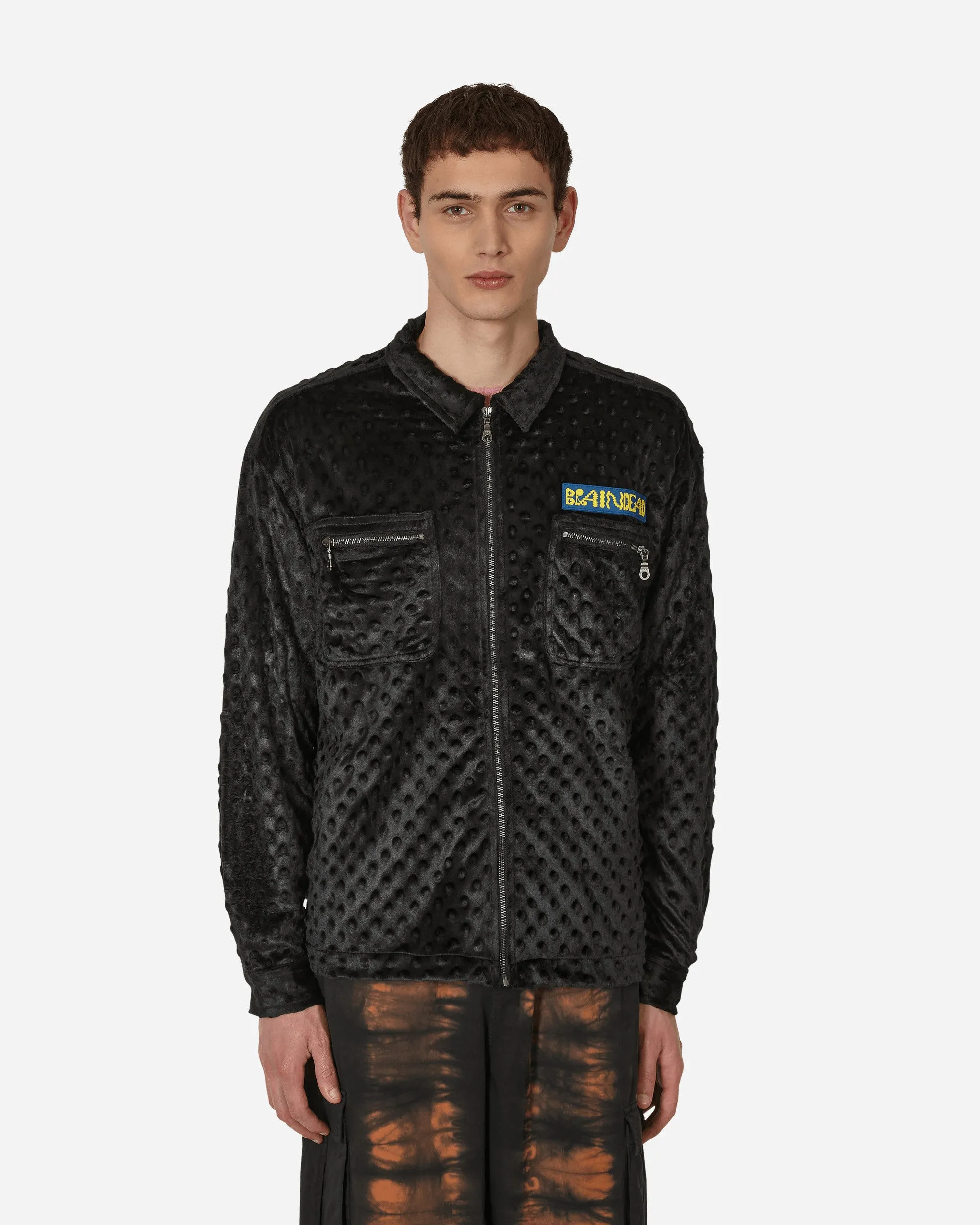 Geprägter Fell-Reißverschluss-Jacke Schwarz