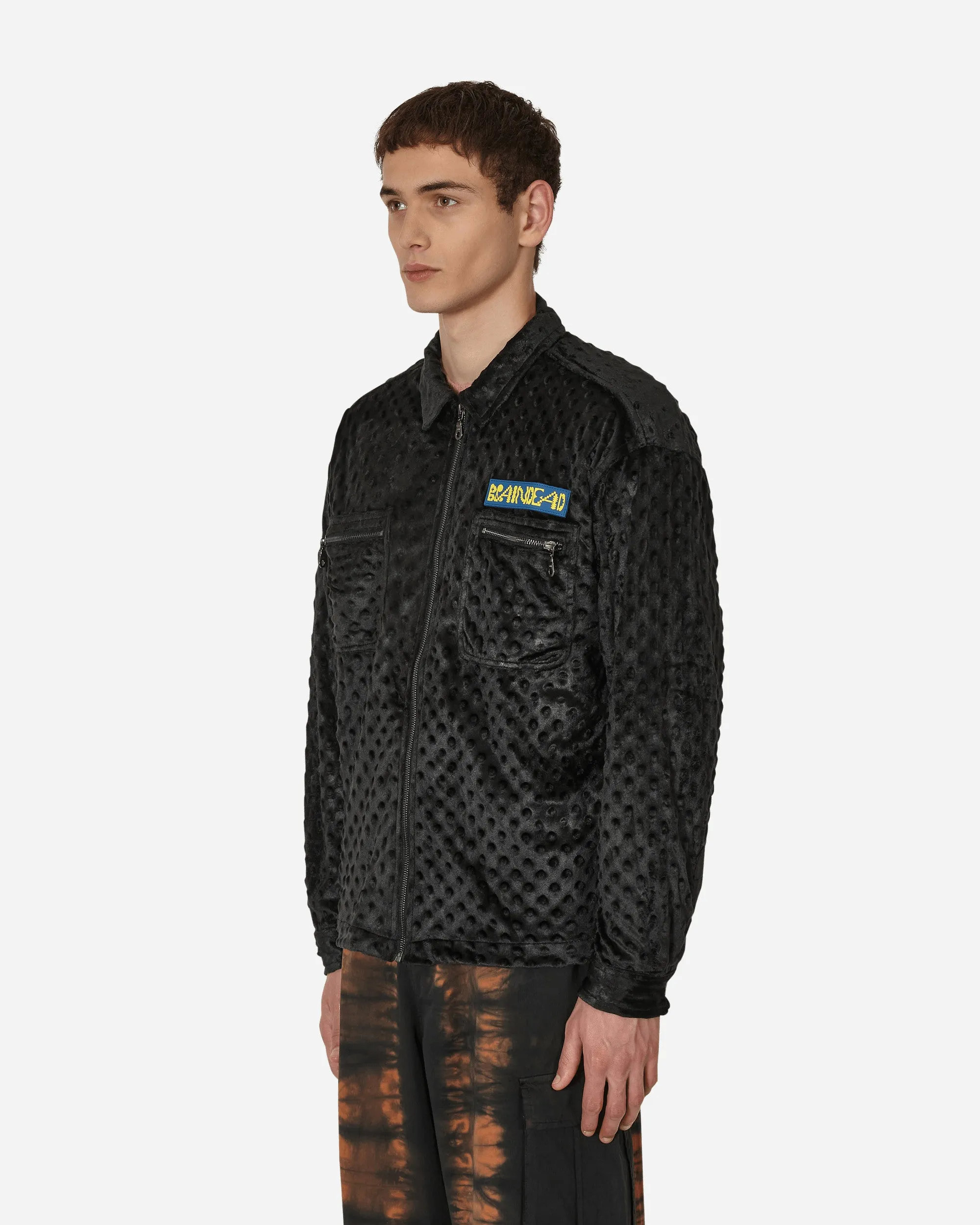 Geprägter Fell-Reißverschluss-Jacke Schwarz