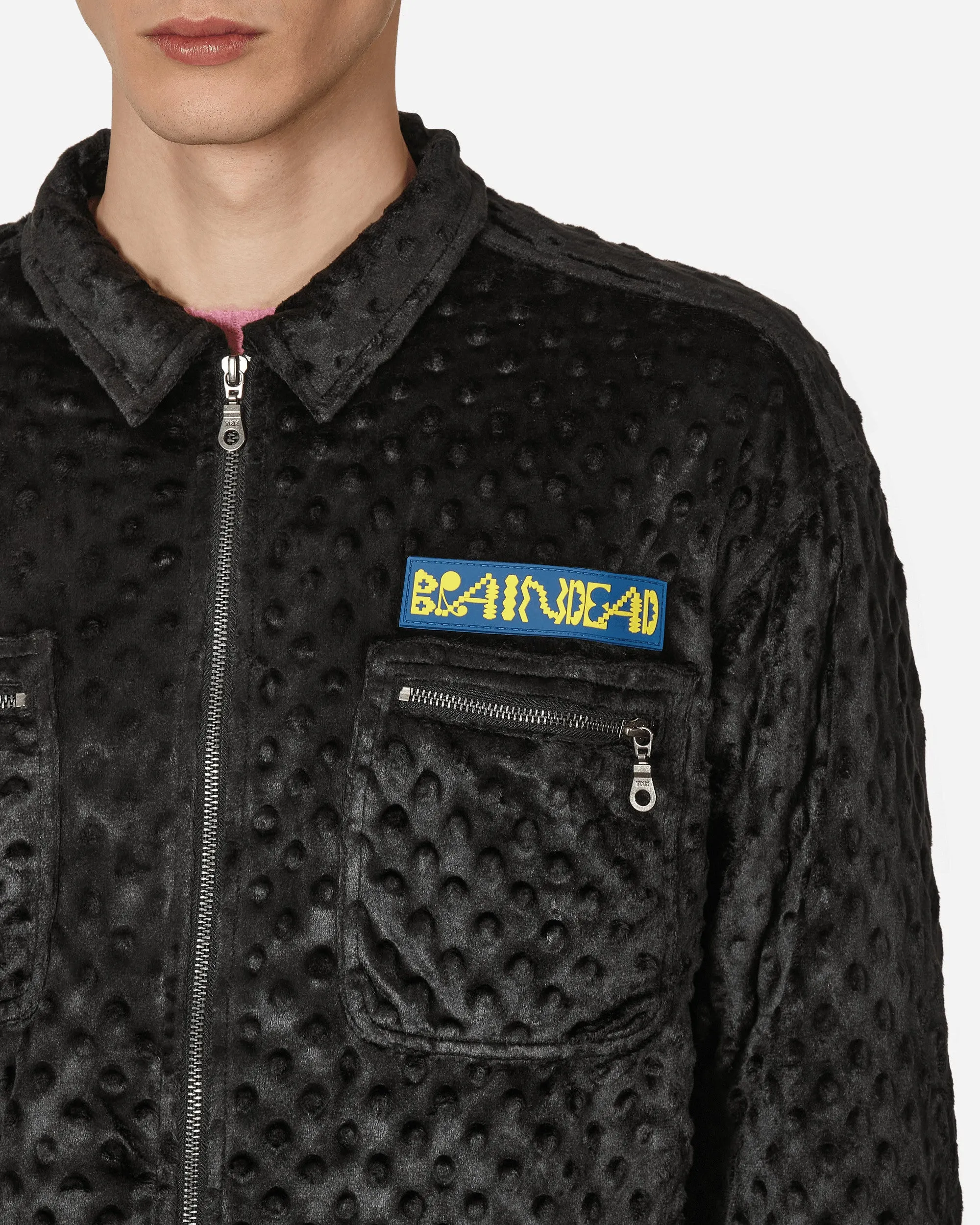 Geprägter Fell-Reißverschluss-Jacke Schwarz