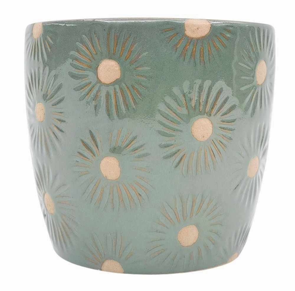 Embossed Daisy Planter Turquoise,terracotta plant pot