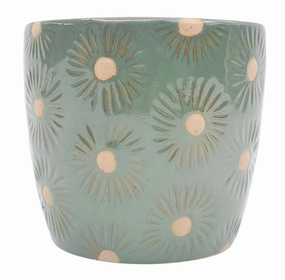 Embossed Daisy Planter Turquoise,terracotta plant pot