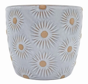 Embossed Daisy Planter White,terracotta plant pot