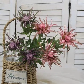 Eryngo Artificial Silk Flower 46cm Stem Pink ERYNGO002,dried artificial flower