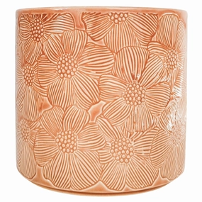 Etched Flower Planter Salmon,terracotta plant pot
