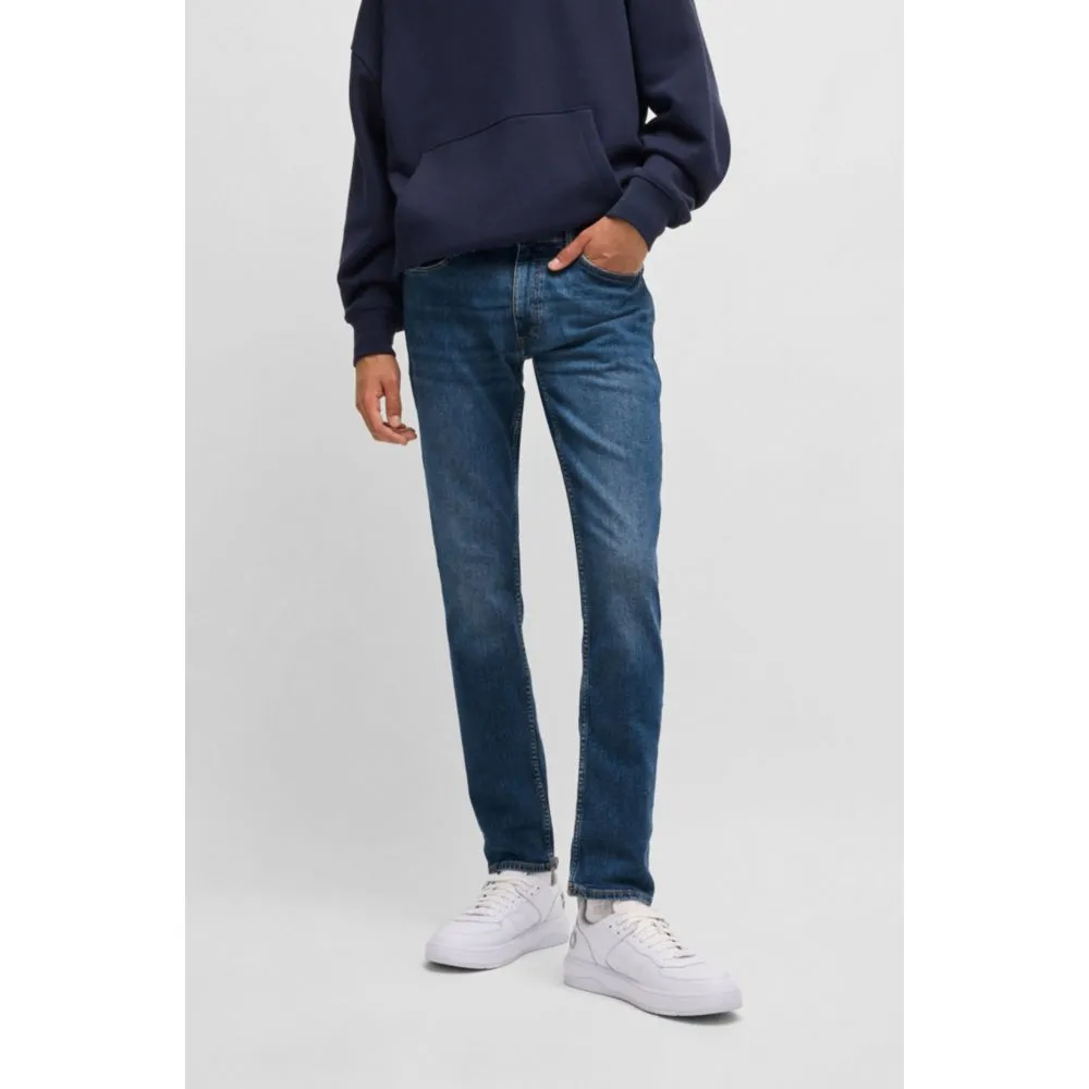 Extra-schlanke Jeans in navy stonewashed Stretch-Denim
