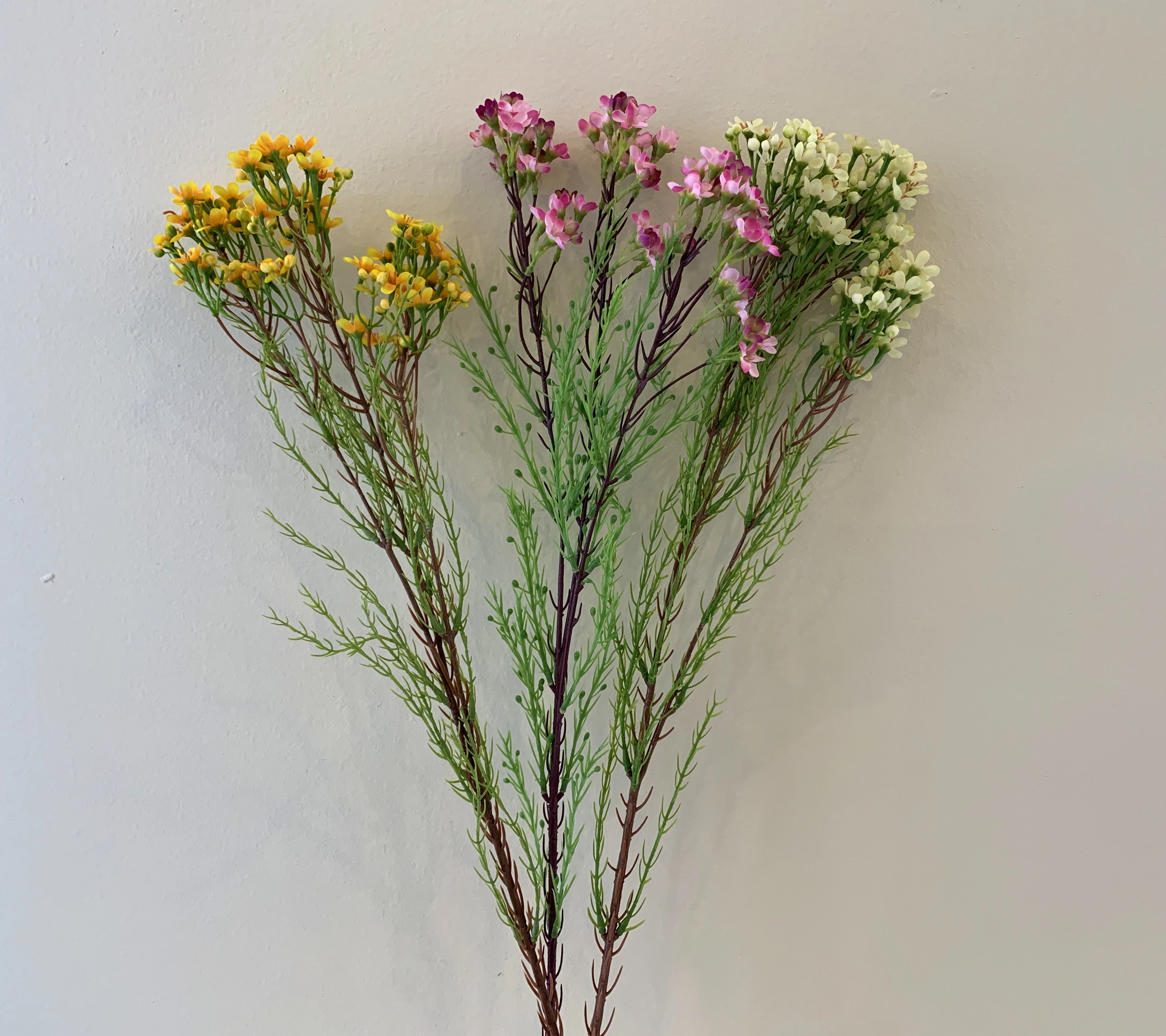 F0301 Wax Flower Spray 78cm Yellow / Pink / Cream