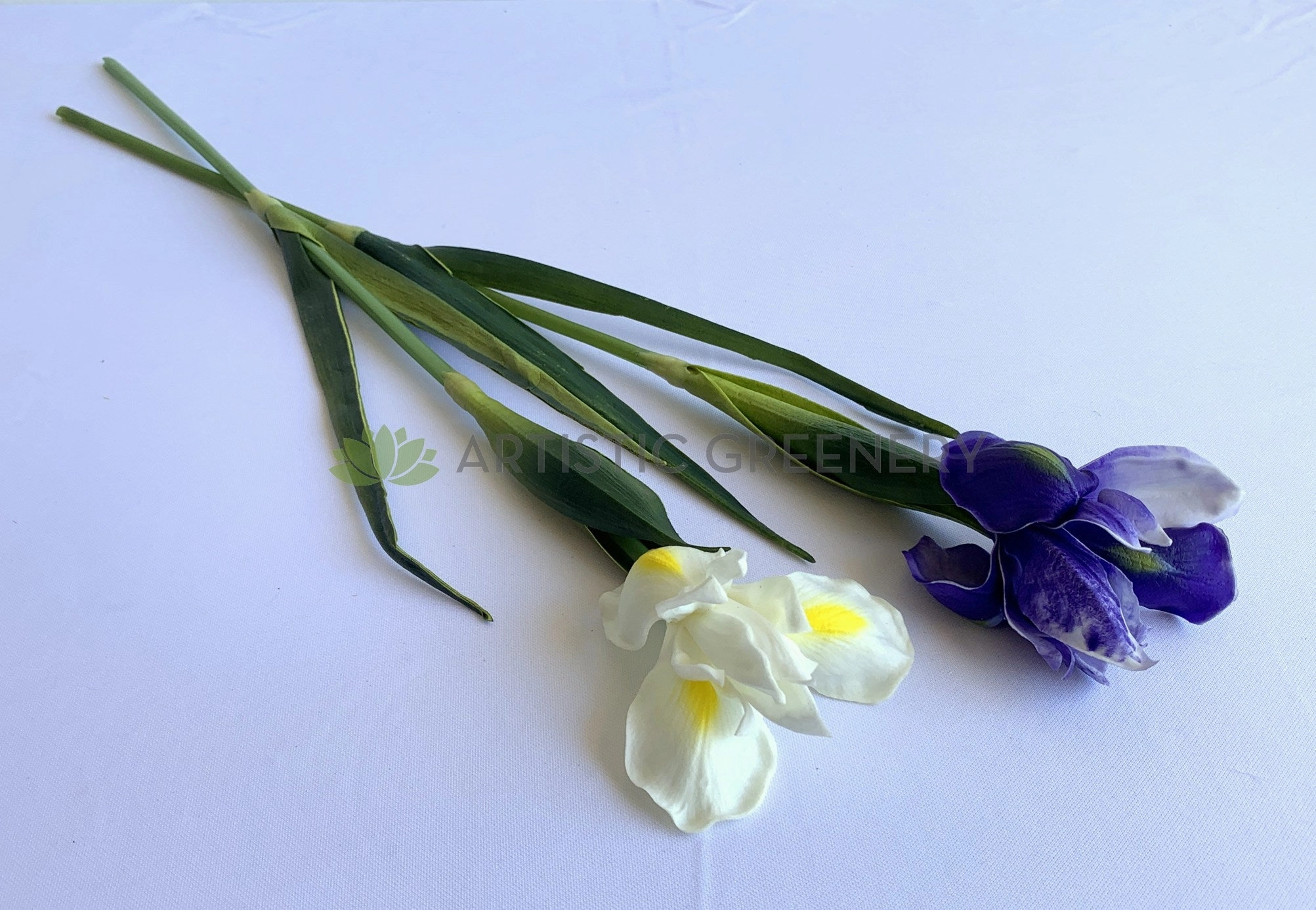 F0326 Dutch Iris Stem 60cm Purple / White (Real Touch Quality)