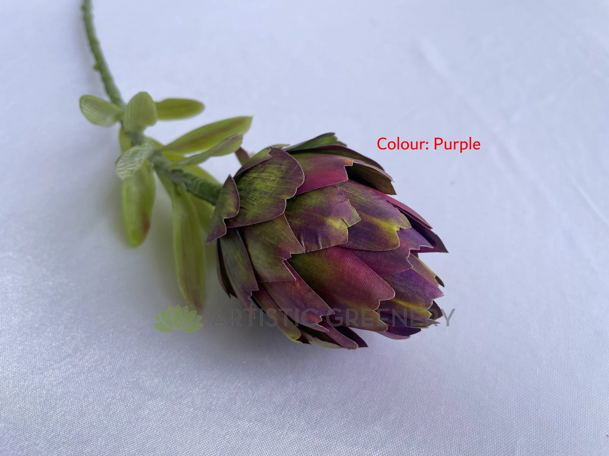 F0410 Artichoke Single Stem 55cm Green / Purple