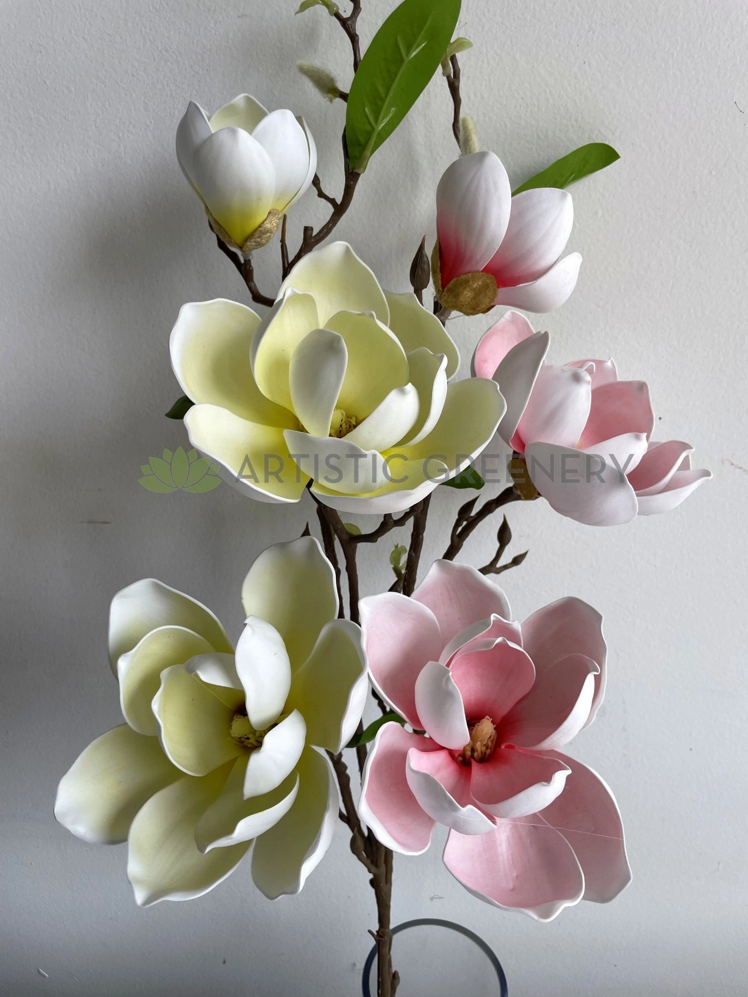 F0421 Large Magnolia Spray 95cm (PU) Pink / White