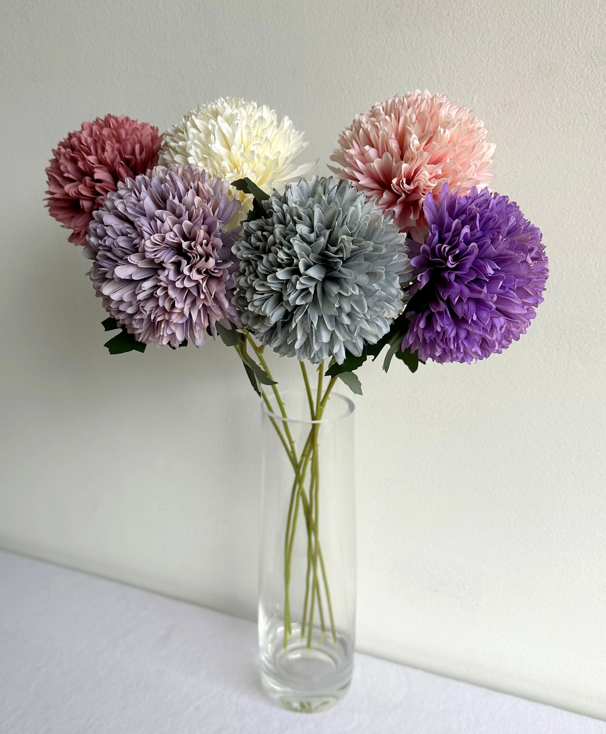 F0429 Pompom Chrysanthemum Stem 52cm 6 colours