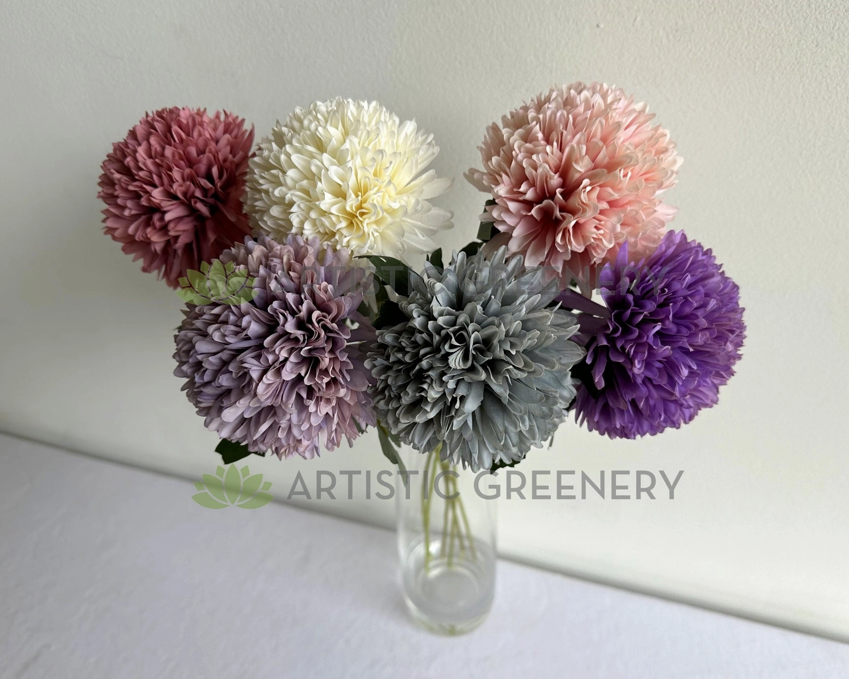 F0429 Pompom Chrysanthemum Stem 52cm 6 colours