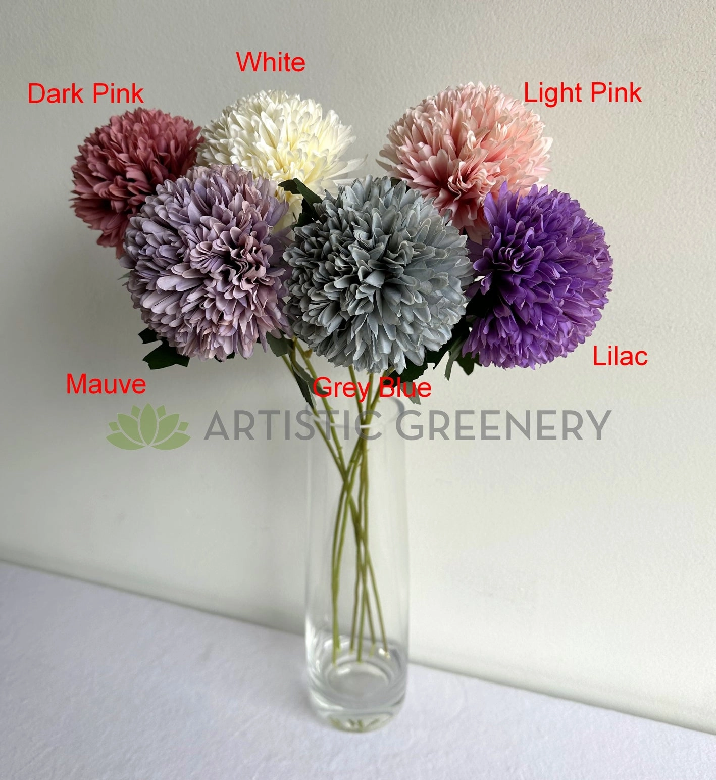 F0429 Pompom Chrysanthemum Stem 52cm 6 colours