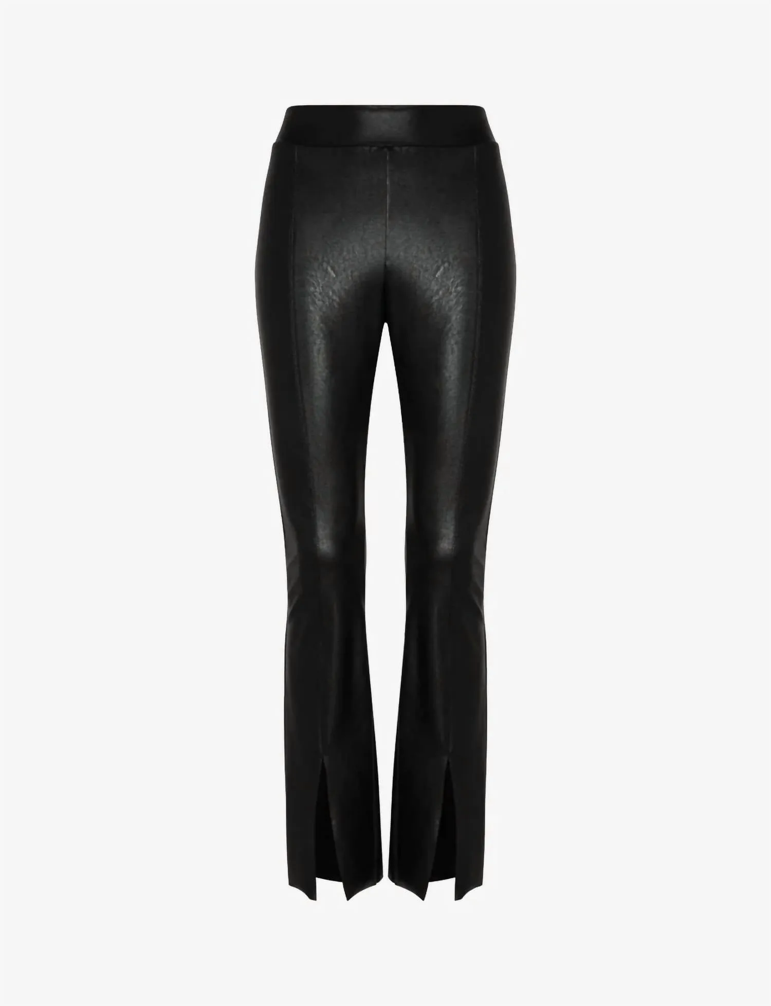 Kunstleder-Hose mit gespaltener Front in Schwarz