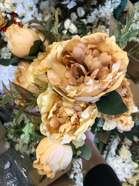 FAUx PEONIES gold PEONY BUNCH (Coffee mix) artificial flower bouquet  