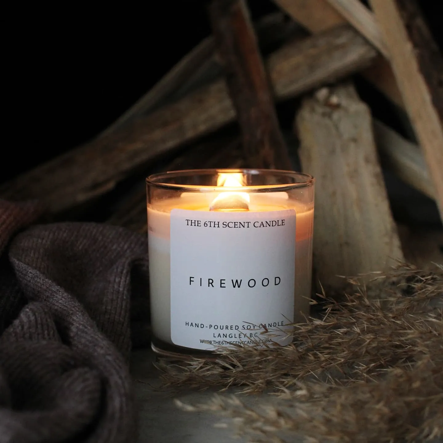 FIREWOOD SOY CANDLE,faux bloom stem 