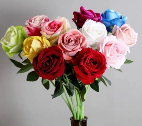 Flannelette velvety feel Burgundy Single Stem Rose artificial flower bouquet  