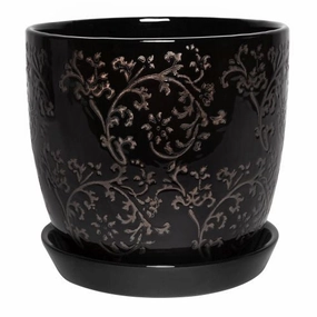 Floral Baroque Planter Black,terracotta plant pot