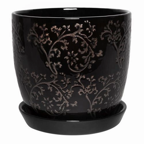 Floral Baroque Planter Black,terracotta plant pot
