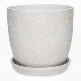 Floral Baroque Planter White,terracotta plant pot