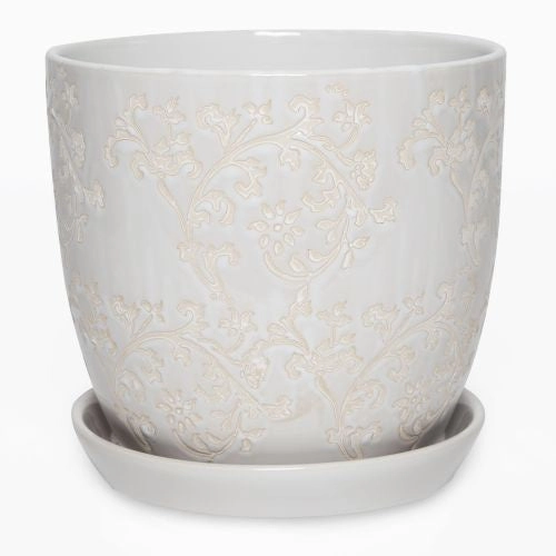 Floral Baroque Planter White,terracotta plant pot
