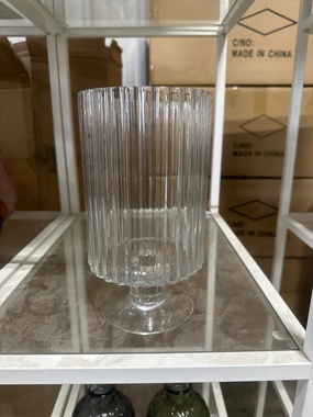 Footed Ribbed 9.5 HURRICANE VASE,aesthetic flower vase
