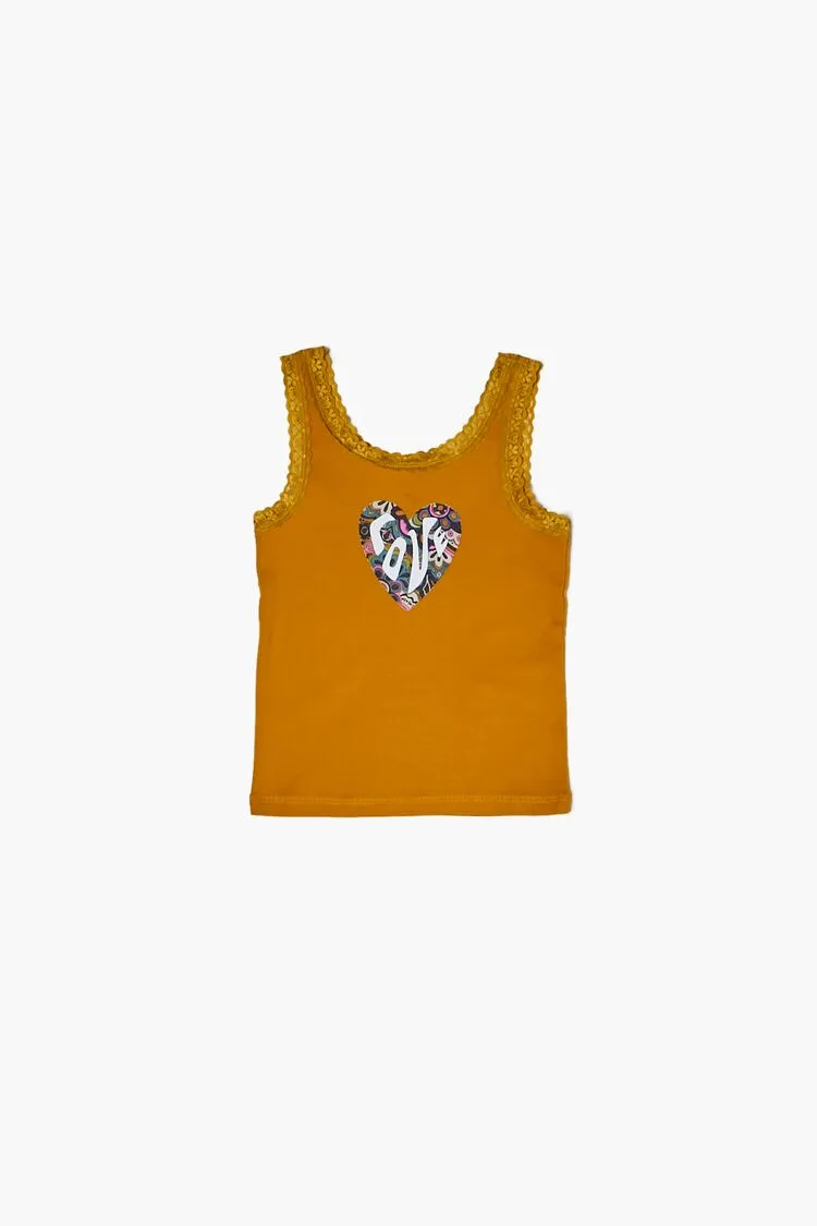 Forever 21 Mädchen Liebe Herz Grafik Tanktop (Kinder) Gelb/Mehrfarbig Forever 21