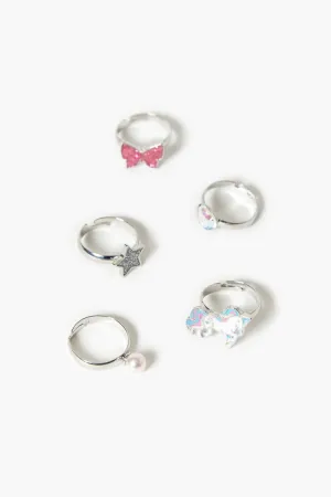 Forever 21 Mädchen Einhorn-Schleifen Ring-Set (Kinder) Silber/Mehrfarbig Forever 21