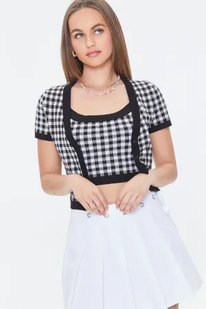 Forever 21 Strick-Damenplaid Cami & Cardigan Sweater-Set Schwarz/Creme Forever 21