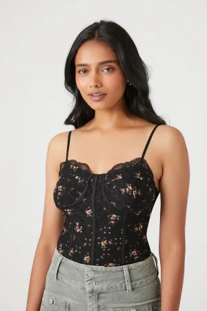 Forever 21 Damen Spitzen-Body mit Blumenprint Schwarz/Mehrfarbig Forever 21