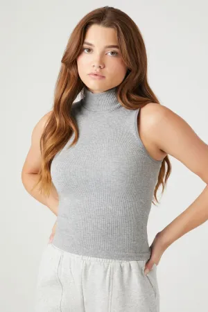 Forever 21 Damen Nahtloses Ärmelloses Rollkragenoberteil Meliertes Grau Forever 21