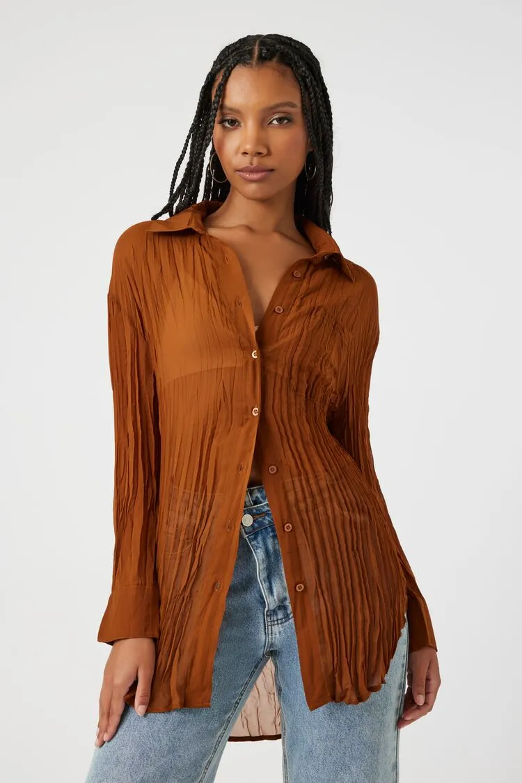 Forever 21 Damen Übergroßes High-Low Hemd aus Crêpe in Braun Forever 21