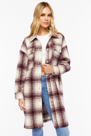 Forever 21 Damen Tweed Longline Shacket Creme/Wein Forever 21