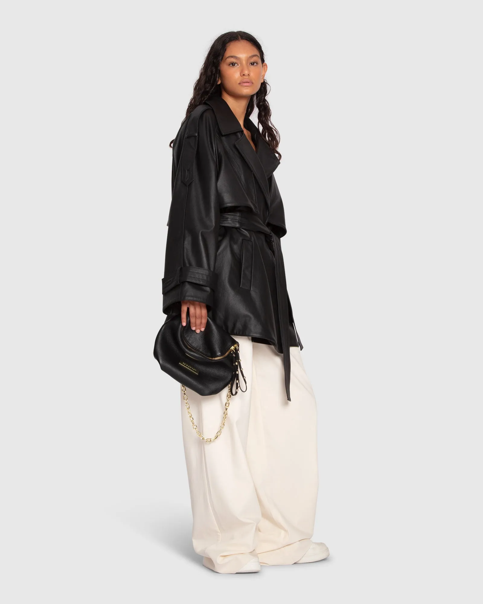 Forevermore Leder-Trenchcoat - Schwarz