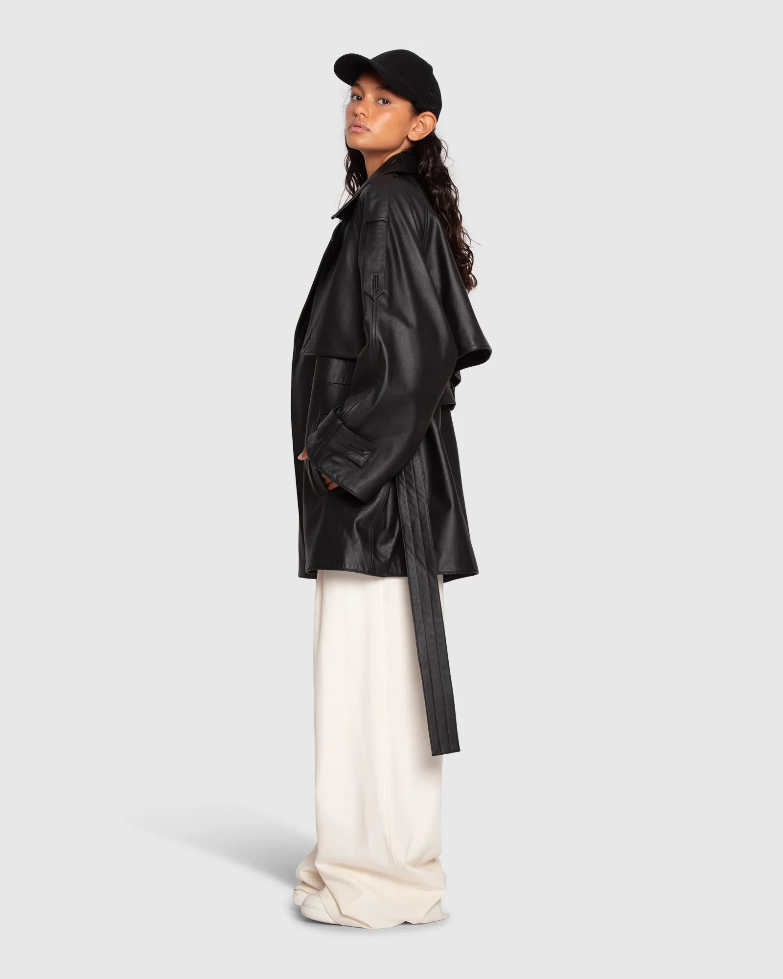 Forevermore Leder-Trenchcoat - Schwarz