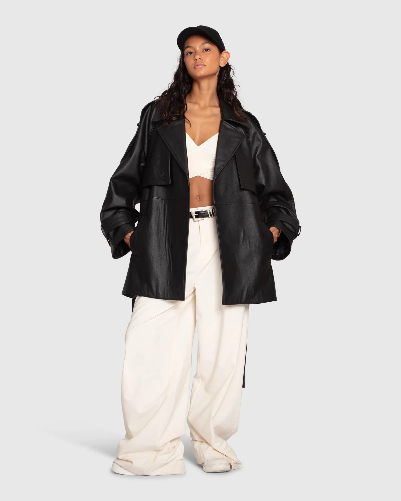 Forevermore Leder-Trenchcoat - Schwarz