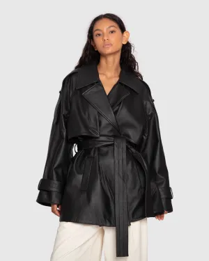 Forevermore Leder-Trenchcoat - Schwarz