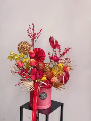 Fortune of Dragon Hatbox,realistic flower bouquet 