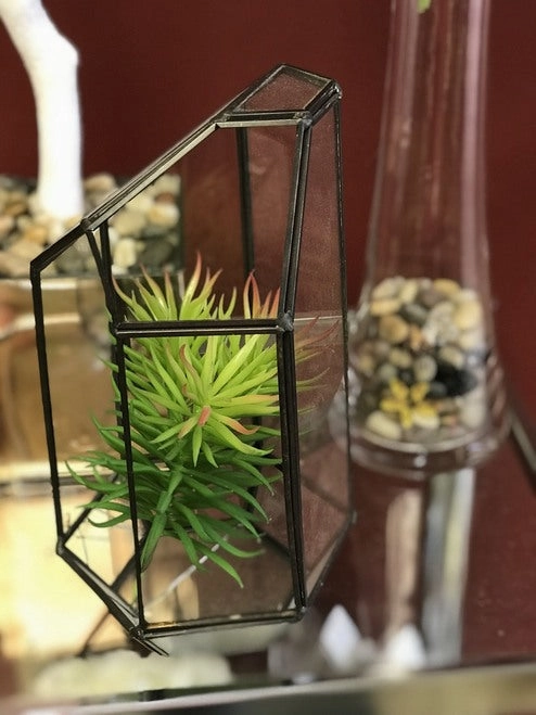 GEOMETRIC 9.5"x5" PLANTER GLASS TERRARIUM VASE (Gold)- GEO1