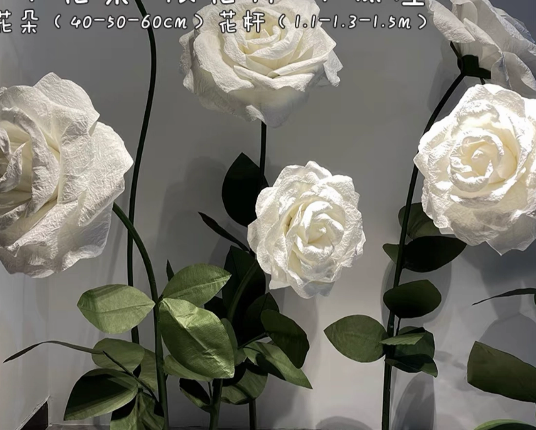 Giant white rose on stand set of 3 artificial flower bouquet  