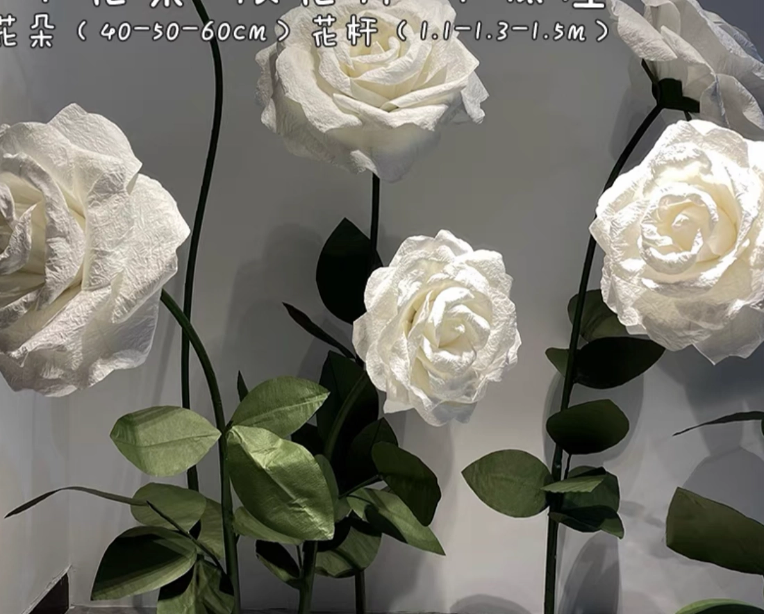 Giant white rose on stand set of 3 artificial flower bouquet  