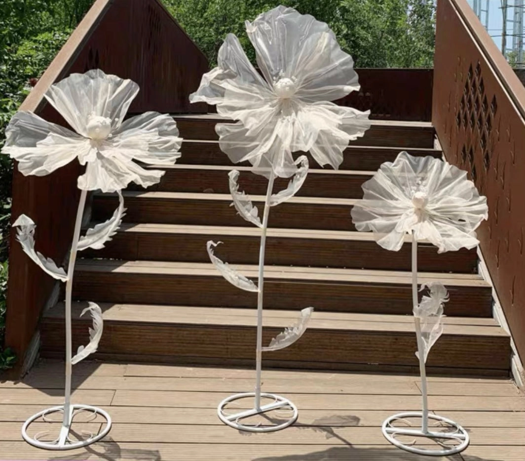 Giant white rose on stand set of 3 mesh tulle new arrival artificial flower bouquet  