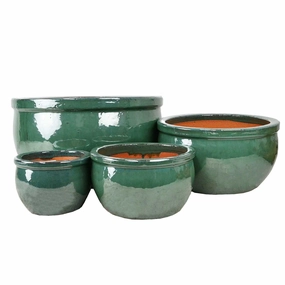 Glazed Flat-Rim Bowl Moss Green,terracotta plant pot