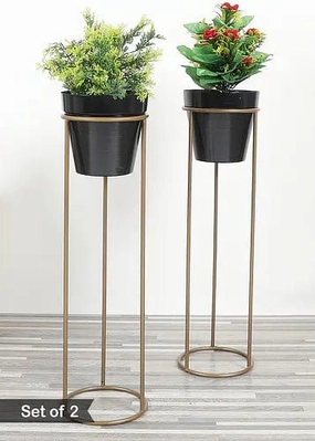 Gold & Black Pot Shape Planter Stand (Set of 2),plant shelf accessories