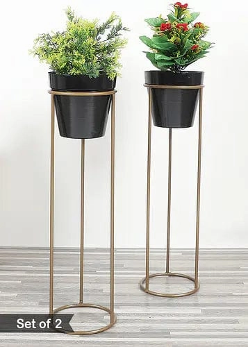 Gold & Black Pot Shape Planter Stand (Set of 2),plant shelf accessories