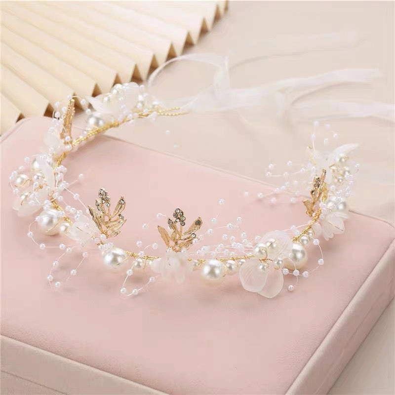 Gold and pearl Head piece for flower girl birthday party hairband head band realistic flower bouquet  