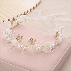 Gold and pearl Head piece for flower girl birthday party hairband head band realistic flower bouquet  
